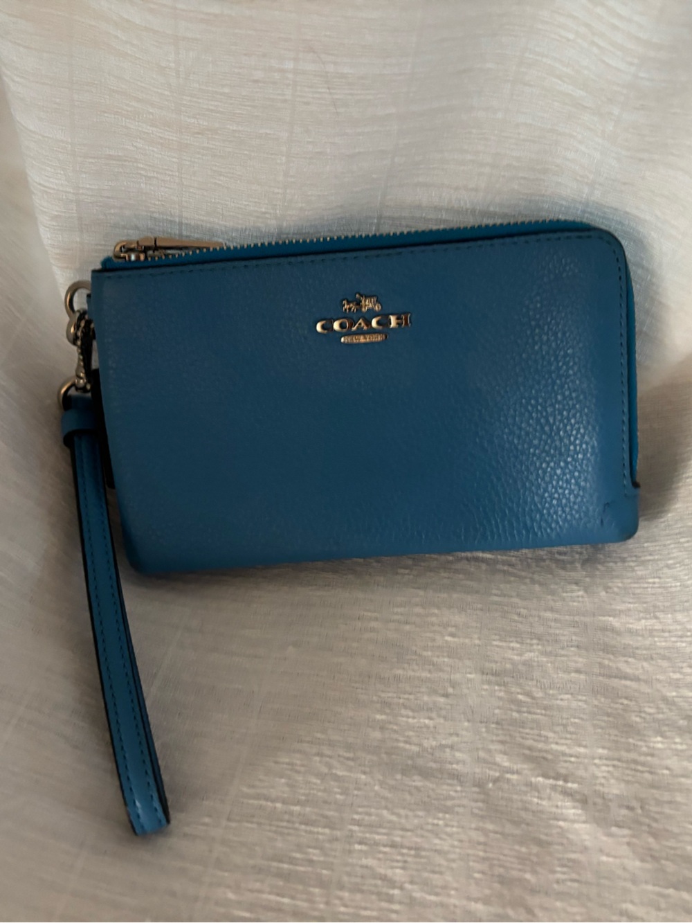 Coach turquoise blue Leather Zip Wristlet